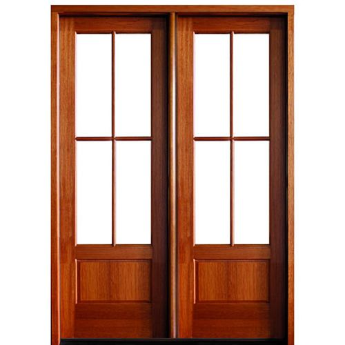 4-Lite TDL 96" Mahogany Double Entry Door with Clear Beveled or Flemish Low-E Glass