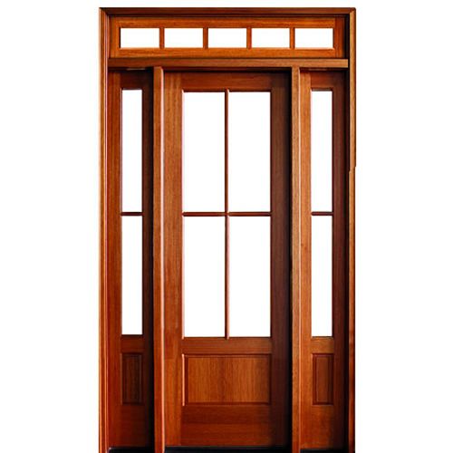 4-Lite TDL 96" Mahogany Entry Door with Two Sidelites and Rectangular Transom with Clear Beveled or Flemish Low-E Glass