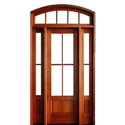 8ft. tall 4-Lite TDL Mahogany Entry Door with Sidelites and and Arch Transom with Low-E Glass