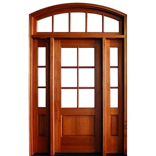 80" 6-Lite TDL Mahogany Entry Door with Two Sidelites and Arch Transom with Clear Beveled or Flemish Low-E Glass