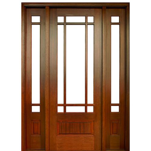 9-Lite TDL Mahogany Entry Door and Two Sidelites with Clear Beveled Low-E Glass