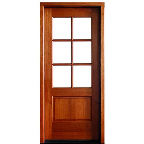 80" 6-Lite TDL Mahogany Single Entry Door with Clear Beveled or Flemish Low-E Glass