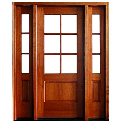 80" 6-Lite TDL Mahogany Entry Door with Two Sidelites and Clear Beveled or Flemish Low-E Glass