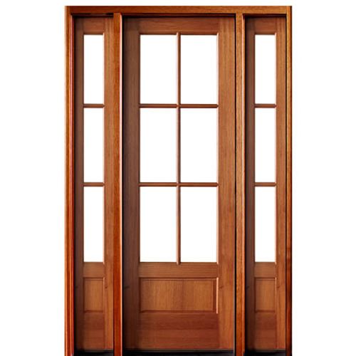 96" 6-Lite TDL Mahogany Entry Door with Two Sidelites and Clear Beveled or Flemish Low-E Glass