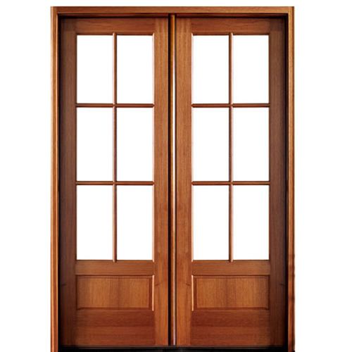 96" 6-Lite TDL Mahogany Double Entry Door with Clear Beveled or Flemish Low-E Glass