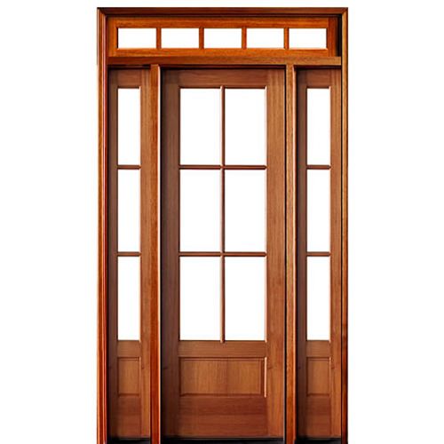 6-Lite TDL Mahogany Entry Door with Two Sidelites and Rectangular Transom with Clear Beveled or Flemish Low-E Glass