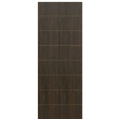 Flush Fiberglass Exterior Door with Horizontal Grooves, Mahogany Wood Grain Texture 