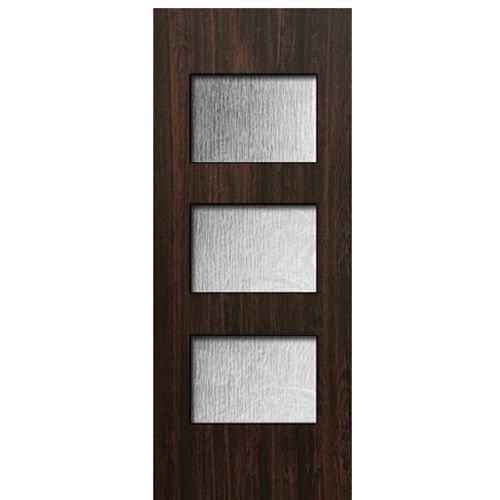 80" (6'-8") Tall Contemporary 3-Lite Fiberglass Exterior Door, Mahogany Wood Grain Texture 