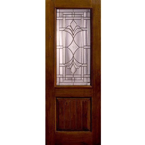 1 Panel 2/3 Lite Marsala, Knotty Alder Wood Grain Fiberglass Entry Door