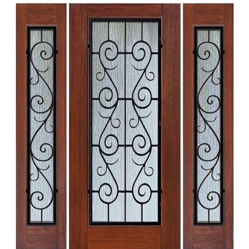 Full Lite St. Charles Design Fiberglass Entry Door with Two Sidelites