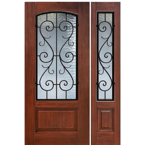 1 Panel Arch Lite St Charles Fiberglass Entry Door with Sidelite