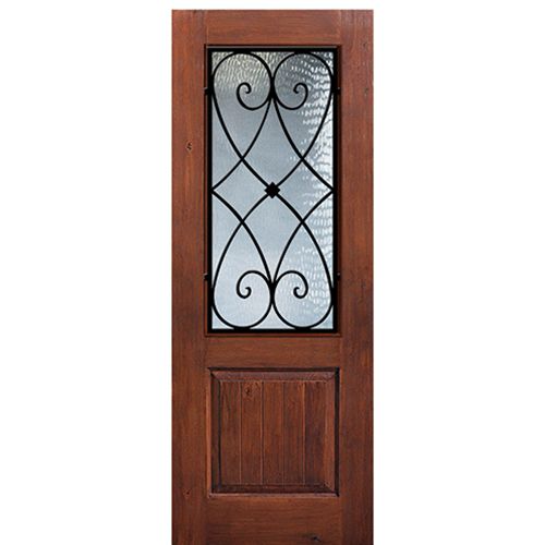 1 Panel 2/3 Lite Charleston, Knotty Alder Wood Grain Fiberglass Entry Door