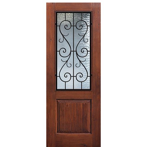 1 Panel 2/3 Lite St. Charles, Knotty Alder Wood Grain Fiberglass Entry Door