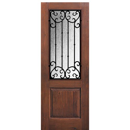 1 Panel 2/3 Lite Valencia, Knotty Alder Wood Grain Fiberglass Entry Door