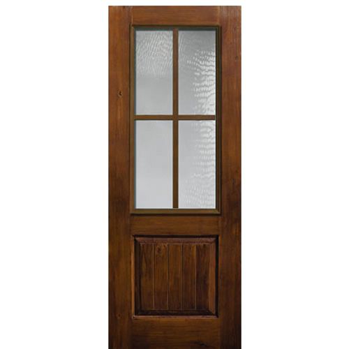 96" Tall 2/3 Lite SDL 4 Lite Fiberglass Entry Door with Knotty Alder Wood Grain

