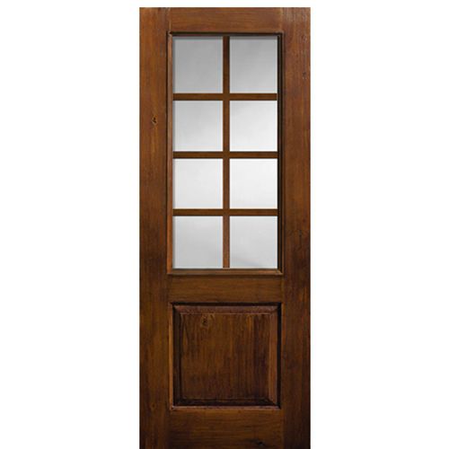 96" Tall 2/3 Lite SDL, 8 Lite Fiberglass Entry Door with Knotty Alder Wood Grain 