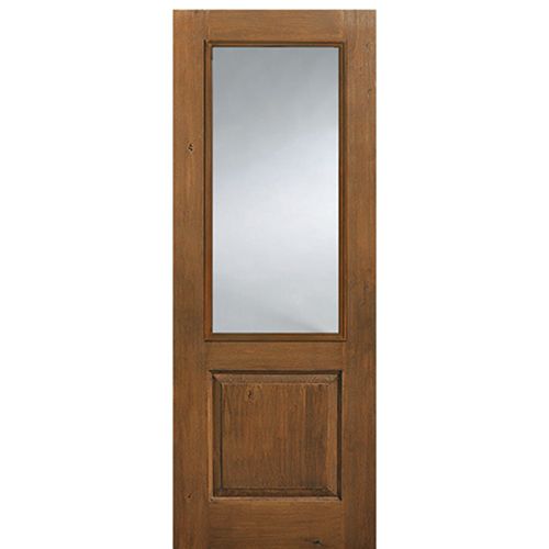 2/3 Lite Fiberglass Exterior Door with Privacy or Clear Glass and Knotty Alder Wood Grain 