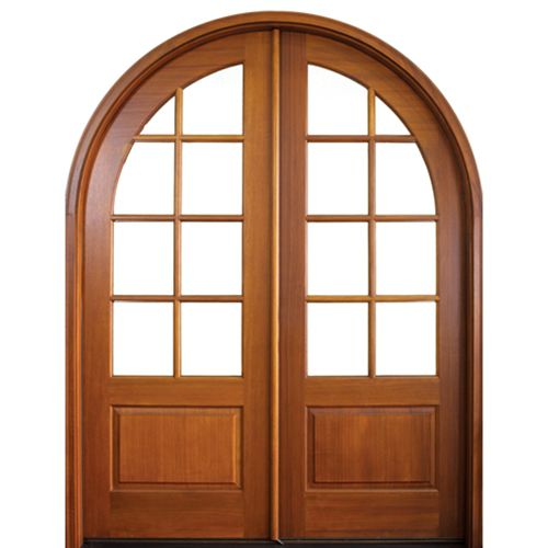 Pre-hung Double Door Arch Top 8-Lite TDL Mahogany Entry Doors