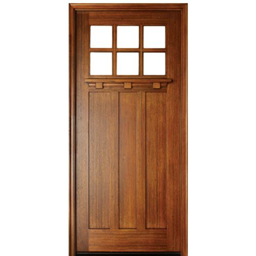 Craftsman Style Mahogany 6-Lite Entry Door with Clear Beveled Low-E Glass