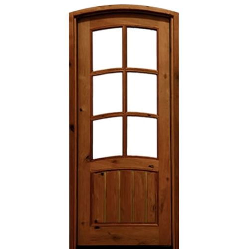 Pre-hung 42"x96"x2-1/4" Eyebrow Radius Knotty Alder 6-Lite TDL Entry Door with Grooved Bottom Panel