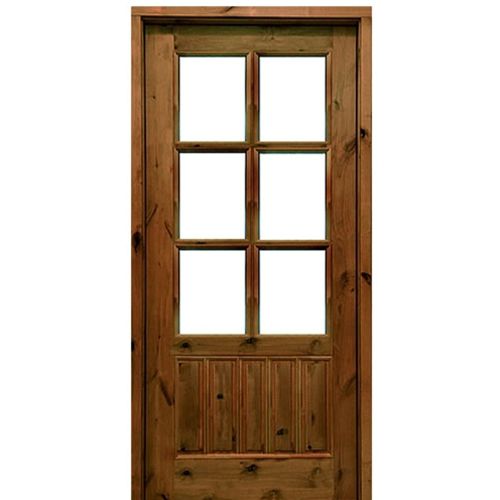 Knotty Alder 6-Lite TDL Entry Door with Grooved Bottom Panel