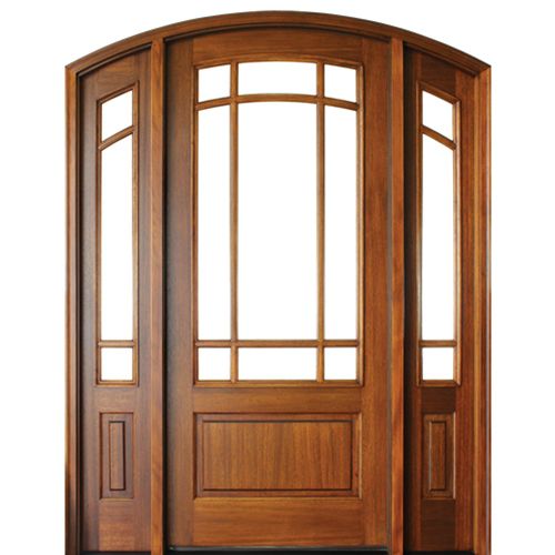 Pre-hung 42"x96"x2-1/4" True Divided Lite 9-Lite Mahogany Eyebrow Radius Door with 14" Matching Sidelites