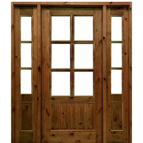 Knotty Alder 6-Lite TDL Entry Door with Matching Sidelites and Grooved Bottom Panel