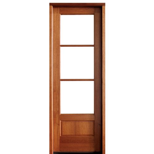 3-Lite TDL Mahogany Entry Door with Clear Beveled Low-E Glass