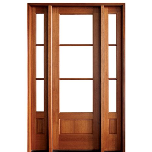 3-Lite TDL Mahogany Entry Door and Two Sidelites with Clear Beveled Low-E Glass