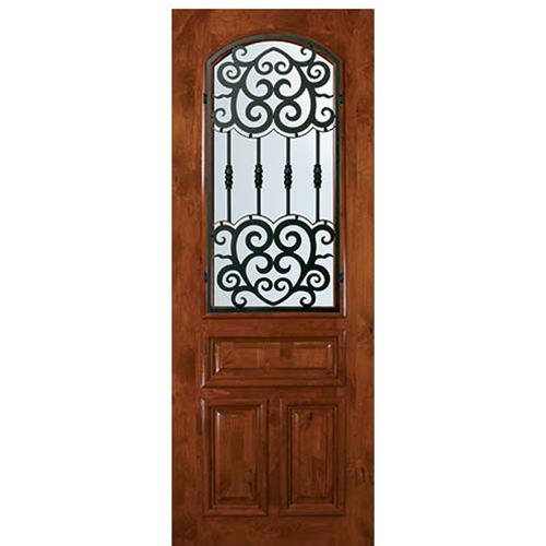 8'-0" Tall Knotty Alder Arch Lite Door with Barcelona Wrought Iron Grille