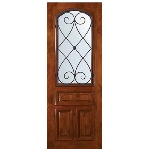 8'-0" Tall Knotty Alder Arch Lite Door with Charleston Wrought Iron Grille