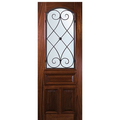 8'-0" Tall Mahogany Arch Lite Door with Charleston Wrought Iron Grille