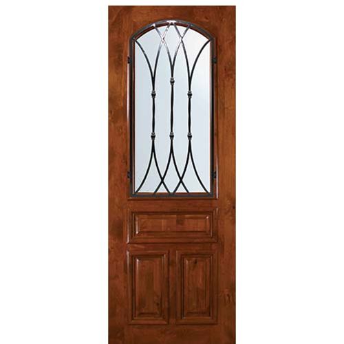 8'-0" Tall Knotty Alder Arch Lite Door with Warwick Wrought Iron Grille