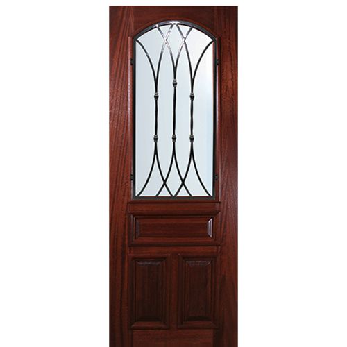 8'-0" Tall Mahogany Arch Lite Door with Warwick Wrought Iron Grille