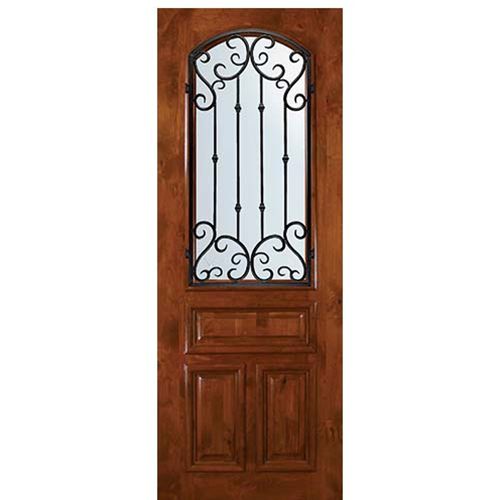 8'-0" Tall Knotty Alder Arch Lite Door with Valencia Wrought Iron Grille