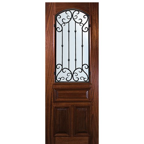 8'-0" Tall Mahogany Arch Lite Door with Valencia Wrought Iron Grille