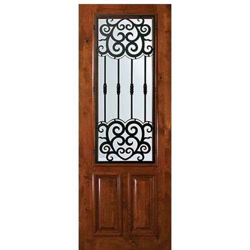 8'-0" Tall Knotty Alder 2/3 Lite Door with Barcelona Wrought Iron Grille