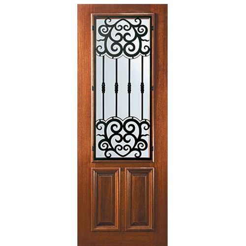 8'-0" Tall Mahogany 2/3 Lite Door with Barcelona Wrought Iron Grille