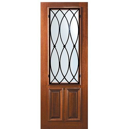 8'-0" Tall Mahogany 2/3 Lite Door with La Salle Wrought Iron Grille