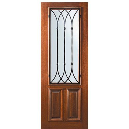 8'-0" Tall Mahogany 2/3 Lite Door with Warwick Wrought Iron Grille