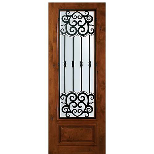 8'-0" Tall Knotty Alder 3/4 Lite Door with Barcelona Wrought Iron Grille