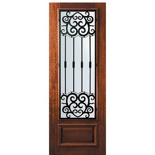 8'-0" Tall Mahogany 3/4 Lite Door with Barcelona Wrought Iron Grille