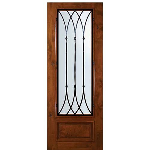 8'-0" Tall Knotty Alder 3/4 Lite Door with Warwick Wrought Iron Grille