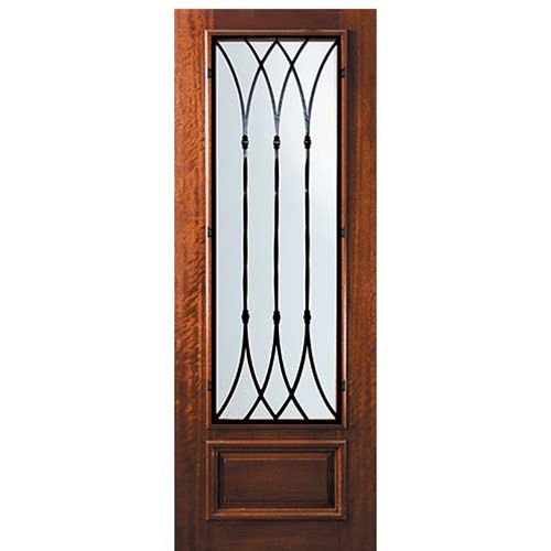 8'-0" Tall Mahogany 3/4 Lite Door with Warwick Wrought Iron Grille