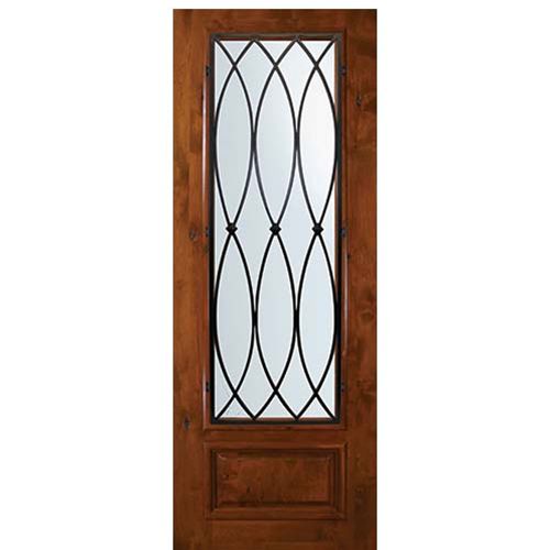 8'-0" Tall Knotty Alder 3/4 Lite Door with La Salle Wrought Iron Grille