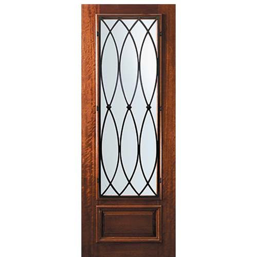 8'-0" Tall Mahogany 3/4 Lite Door with La Salle Wrought Iron Grille