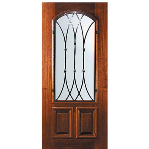 6'-8" Tall Mahogany Arch Lite Door with Warwick Wrought Iron Grille