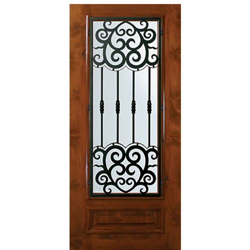 6'-8" Tall Knotty Alder 3/4 Lite Door with Barcelona Wrought Iron Grille