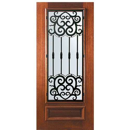 6'-8" Tall Mahogany 3/4 Lite Door with Barcelona Wrought Iron Grille