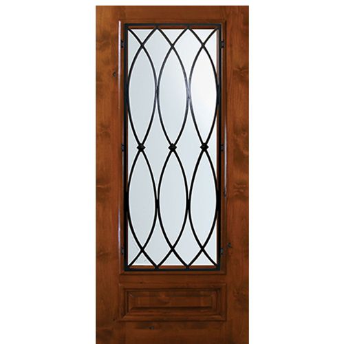 6'-8" Tall Knotty Alder 3/4 Lite Door with La Salle Wrought Iron Grille